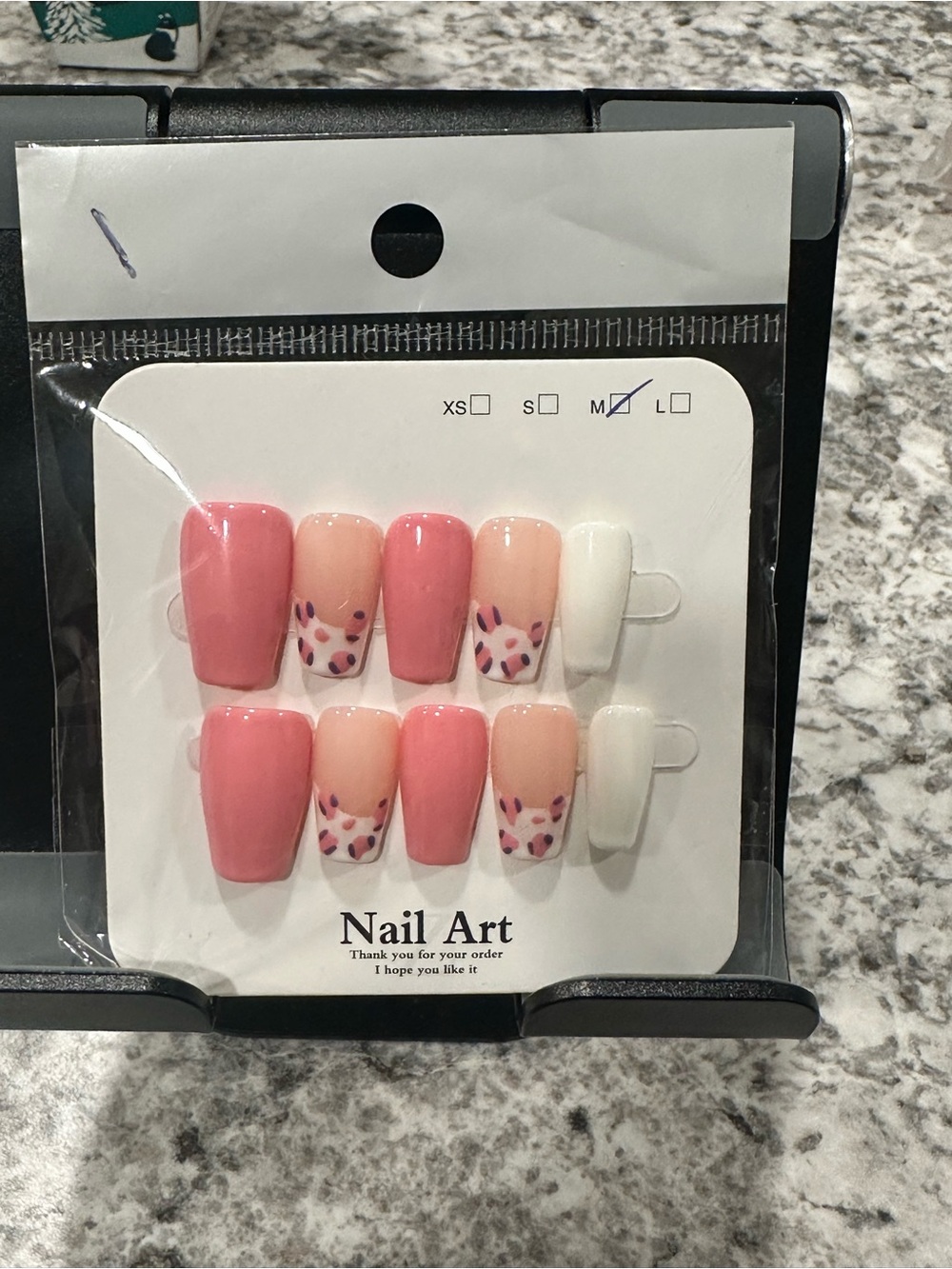 Peach & White Press-On Nail Set with Dotted Accent